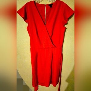 Ann Taylor Factory SZ 8T Women's Vibrant Orange Short Sleeve Front Tie Romper
